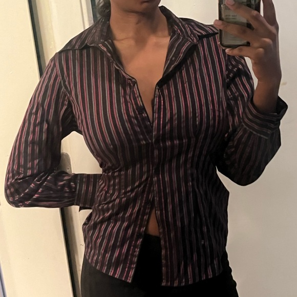 2 for $15 purple & black striped button up - Picture 4 of 6